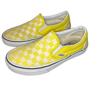 VANS Yellow and White Checkered Skater Shoes Men Size 4 Women Size 5.5